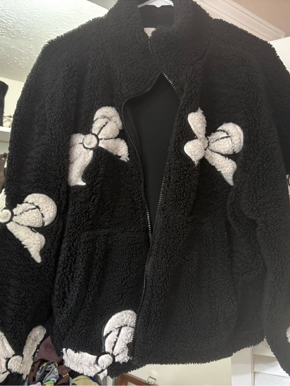 Thread & Supply Black Teddy Jacket with White Bow Accents